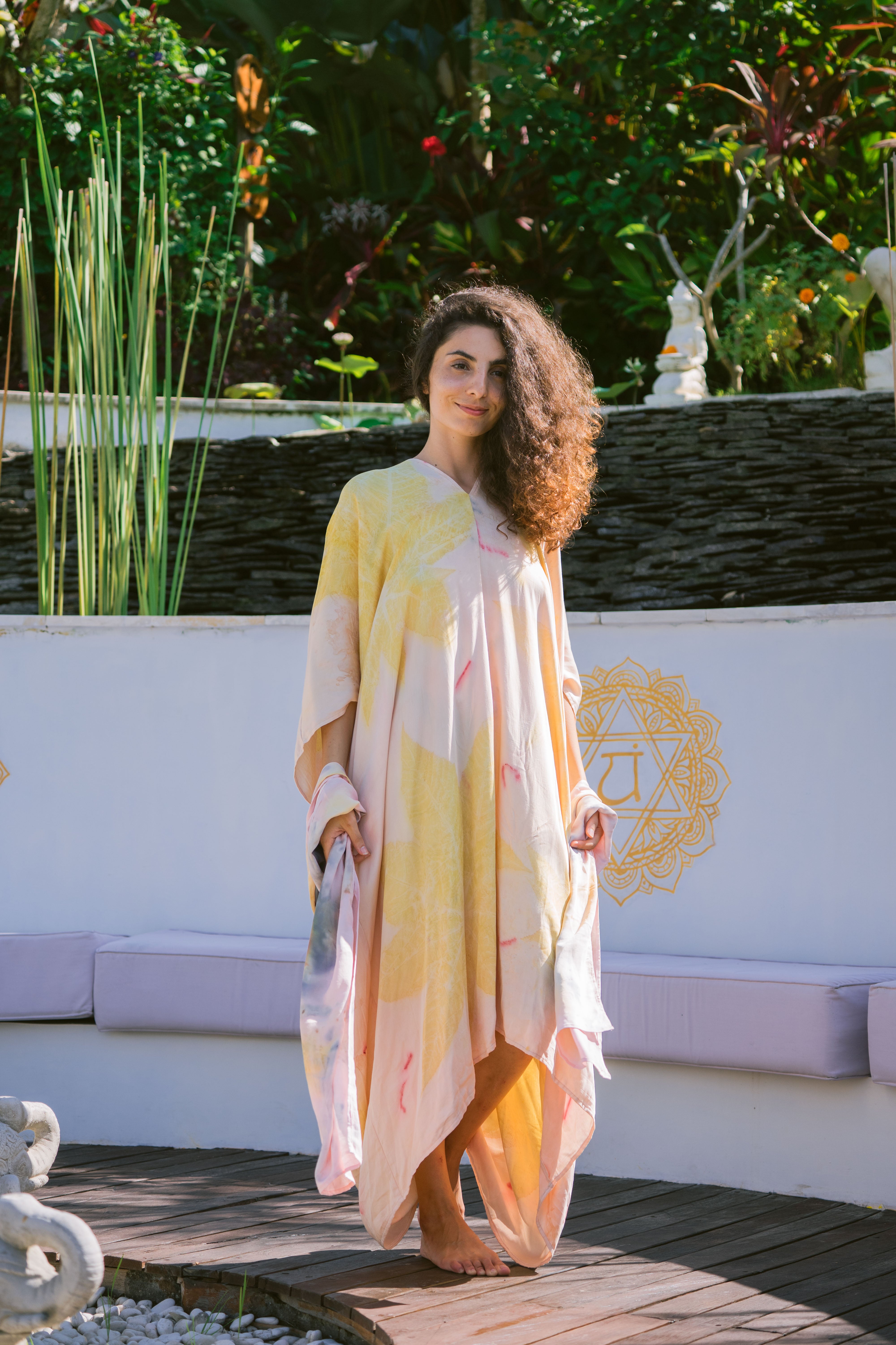 The Parvati – Dusty Pink, Red & Yellow  Eco Vero Friendly Print Dress